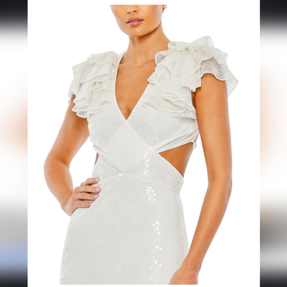 NEW! ๐ค Mac Duggal Bridal 10829 Sleeves Dress - Full Sequined A-Line Prom Dress - Picture 5 of 15